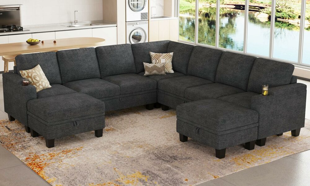 Belffin Modular Sectional Sofa Couch with Storage U Shape Convertible Corner Couches for Living Room Dark Grey Couch Dark Grey 8-seater sofa product image