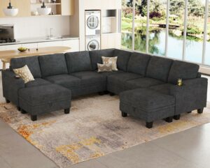 Belffin Modular Sectional Sofa Couch with Storage U Shape Convertible Corner Couches for Living Room Dark Grey Couch Dark Grey 8-seater sofa product image