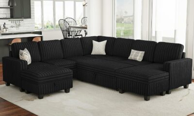Belffin Oversized Sofa Bed Modular Sectional Sleeper Sofa with Pull Out Bed L Shaped Couch with Storage Chaise Black Couch Black Sleeper 4 product image
