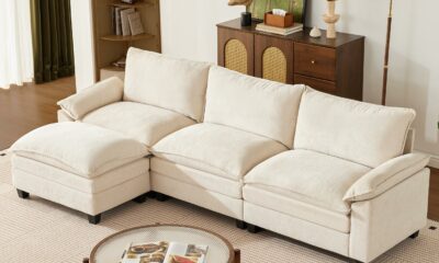 110.3 Inch Modular Couch Sectionals with Ottoman, Big Comfy Cloud Couches, L Shaped 4 Seat Modular Sectional Sofa, Modern Cloud Sectional Couches for Living Room, Deep Seat Sofa, Beige Beige 110.3" - L Shape product image