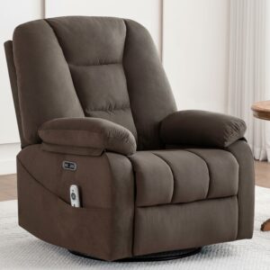 Power Swivel Rocker Recliner with Massage and Heat, USB and Type-C Port, Infinite Position, Electric Glider Rocking Chairs Living Room, Soft Fabric Reclining Sofa Chair (Velvet Brown) product image