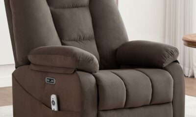 Power Swivel Rocker Recliner with Massage and Heat, USB and Type-C Port, Infinite Position, Electric Glider Rocking Chairs Living Room, Soft Fabric Reclining Sofa Chair (Velvet Brown) product image