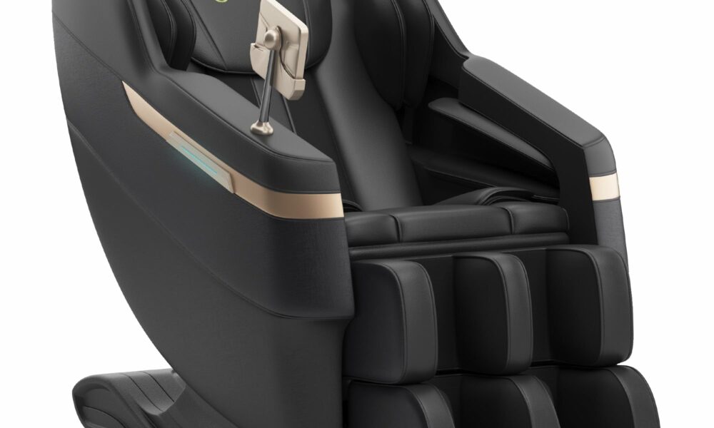 Real Relax 2025 Full Body Massage Chair, Zero Gravity Shiatsu Massage Chair Recliner, Foot Massage, Bluetooth, Large Control Screen (Black and Gold) product image