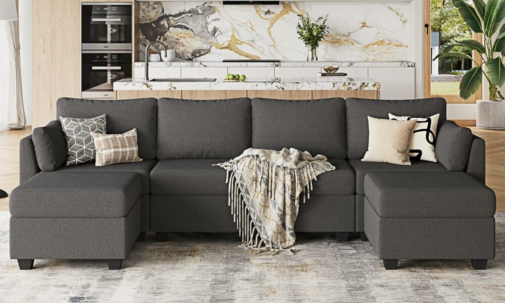 114.17" Modular Sectional Sofa, 6 Seat Modular Couch with Storage, Memory Foam, Convertible Sectional Couches for Living Room, U Shaped Comfy Modular Sofa with Chaise, Dark Grey Darkgray 6 Seat product image