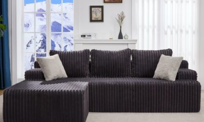 Modular Sectional Sofa Couches L-Shape Couch 3 Seat Modular Sofa Memory Foam Sectional Couches for Living Room, Cloud Couch with Oversized Chaise (Grey Stripe, 96" Left Facing Chaise) 96" Left Facing Chaise Grey Stripe product image