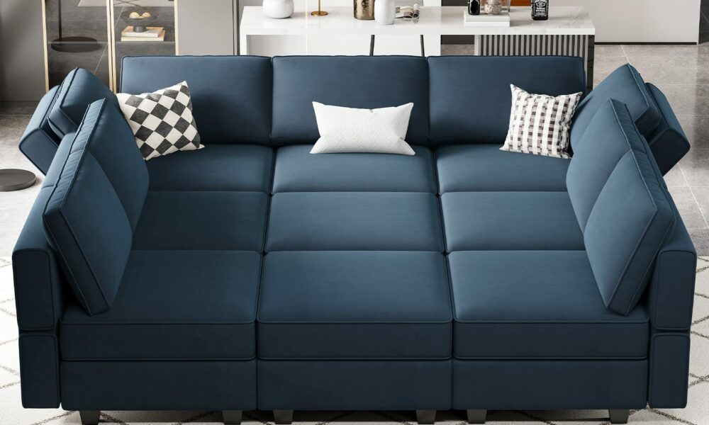 Belffin Modular Sectional Sofa with Ottomans Velvet Reversible Sleeper Sectional Sofa with Chaise Modular Sleeper Sofa Bed with Storage Seat Blue Blue Sleeper Sofa-3 product image