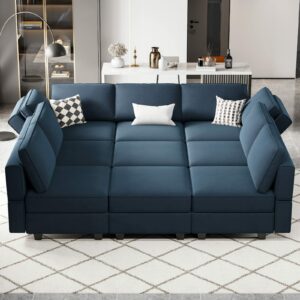 Belffin Modular Sectional Sofa with Ottomans Velvet Reversible Sleeper Sectional Sofa with Chaise Modular Sleeper Sofa Bed with Storage Seat Blue Blue Sleeper Sofa-3 product image