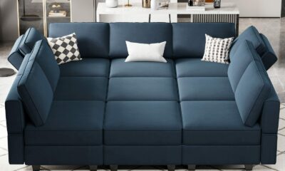Belffin Modular Sectional Sofa with Ottomans Velvet Reversible Sleeper Sectional Sofa with Chaise Modular Sleeper Sofa Bed with Storage Seat Blue Blue Sleeper Sofa-3 product image
