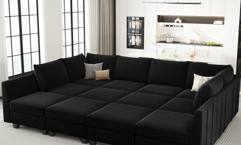 Belffin Oversized Modular Sectional Couch Sleeper Sofa with Storage Velvet Sectional Sofa Bed for Living Room, 12 Seats, Black Black 12 Seats product image