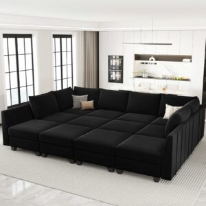Belffin Oversized Modular Sectional Couch Sleeper Sofa with Storage Velvet Sectional Sofa Bed for Living Room, 12 Seats, Black Black 12 Seats product image