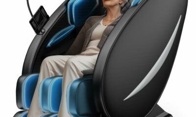 Zero Gravity Full Body Massage Chair Recliner with Heat Therapy, Bluetooth Speaker, Air Compression Massage, Foot Roller, Touch Screen, Space-Saving Design, Faux Leather (Black) product image