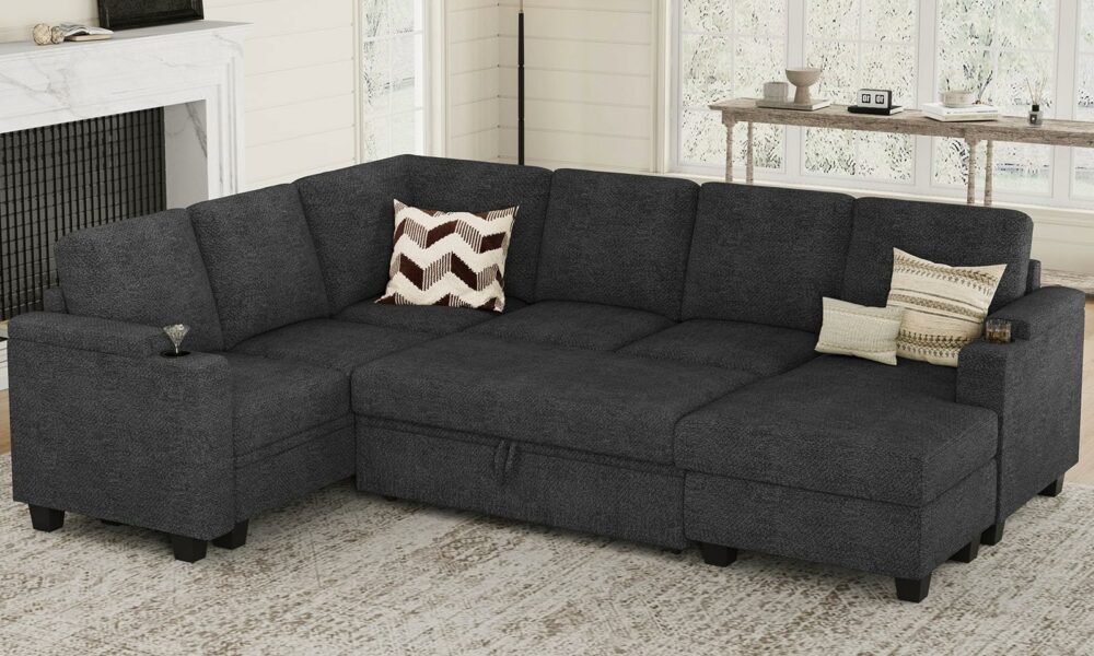 Belffin Sleeper Sofa Modular Sectional Pull Out Couch Bed U Shaped Sofa Couch for Living Room with Storage Chaise. Dark Grey Dark Grey Sleeper 2 product image