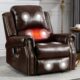 Classic Power Recliner Chair with Massage and Heat, Breathable Faux Leather Electric Recliner with USB Port, Overstuffed Reclining Sofa with Rivets for Living Room, Caramel Brown 1 Caramel Brown product image