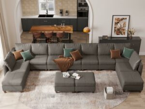 EASE MOOSE Faux Leather Modular Couch Sectional Sofa with Storage Ottomans, Oversized U Shaped Couch, Grey Grey U Shaped 13 seats product image