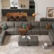 EASE MOOSE Faux Leather Modular Couch Sectional Sofa with Storage Ottomans, Oversized U Shaped Couch, Grey Grey U Shaped 13 seats product image