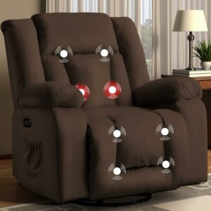 Rocker Recliner Chairs for Adults, Swivel Rocking Chair with Heat and Massage, Modern Electric Recliner with Extra Wide, Waffle Fabric Massage Chair Recliner for Living Room, Bedroom Chocolate Brown Standard product image