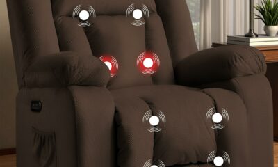 Rocker Recliner Chairs for Adults, Swivel Rocking Chair with Heat and Massage, Modern Electric Recliner with Extra Wide, Waffle Fabric Massage Chair Recliner for Living Room, Bedroom Chocolate Brown Standard product image