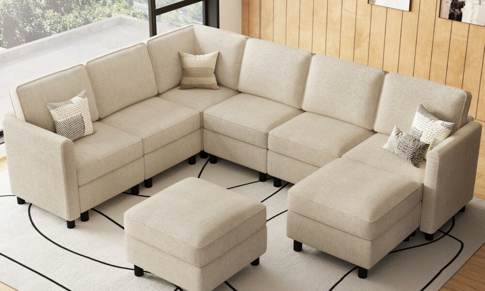Belffin 107.1" 8 Seats U Shaped Couch Modular Sectional Sofa Seat Couch with Storage Comfy Washable Sectional Couches for Living Room Sofas Set with Chaise,Beige 8 seats Corner U Sofa Beige product image