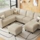 Belffin 107.1" 8 Seats U Shaped Couch Modular Sectional Sofa Seat Couch with Storage Comfy Washable Sectional Couches for Living Room Sofas Set with Chaise,Beige 8 seats Corner U Sofa Beige product image