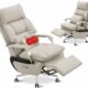 Dual Motor Executive Home Reclining Office Chair with Footrest - One-Click Electric Recline with Massage & Pillow Support Big and Tall PU Leather Ergonomic Desk Chair, High Back Wide Seat (White) Modern White product image