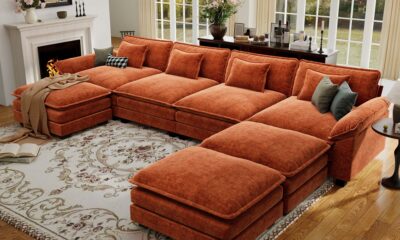 CDCASA 154" Oversized Modular Sectional Sofa, Comfy U-Shaped Cloud Couch w/ 3 Movable Ottomans, 7-Seater Chenille Deep Seat Modern Sofa Couch for Living Room, Terracotta Orange 154 Inch - U Shaped (4+3) Terracotta Orange product image