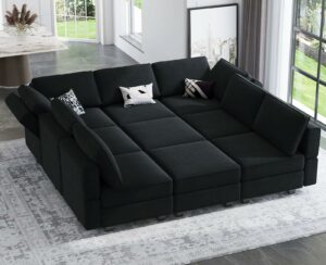 Belffin Modular Sectional Sofa with Ottomans Velvet Reversible Sleeper Chaise Bed Storage Seat Black Black Sleeper Sofa-3 product image