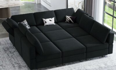 Belffin Modular Sectional Sofa with Ottomans Velvet Reversible Sleeper Chaise Bed Storage Seat Black Black Sleeper Sofa-3 product image