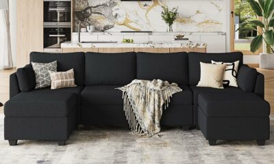 114.17" Modular Sectional Sofa, 6 Seat Sectional Couches with Storage, Memory Foam, Convertible Modular Couch for Living Room, U Shaped Comfy Modular Sofa with Chaise, Black Black 6 Seat product image