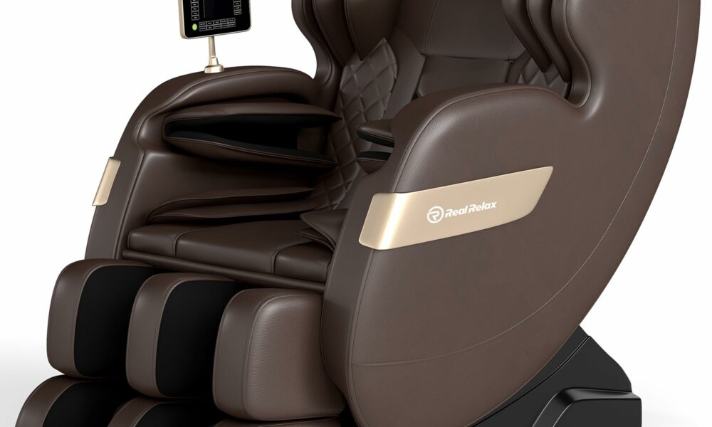 Real Relax 2025 Full Body Massage Chair of Dual-core S Track,Shiatsu Massage Recliner of Zero Gravity with APP and LCD Control,Bluetooth,Home or Office Use,Brown product image