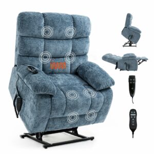Oversized Power Lift Recliner Chair for Elderly, Dual Motor Lay Flat Recliner Big Chair with Massage and Heating, Chenille Electric Recliner Chairs for Living Room, Medium-Firm, Blue product image
