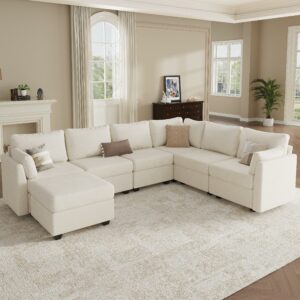Modular Sectional Sofa Couches, Large Convertible Modular Couches with Storage, 7-Seater Sectional Sofa for Living Room, U Shaped Sectional Couch Sleeper Sofa with Chaise (Beige, 7 Seats) Beige 7-Seater product image