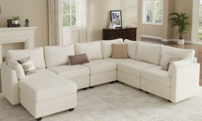 Modular Sectional Sofa Couches, Large Convertible Modular Couches with Storage, 7-Seater Sectional Sofa for Living Room, U Shaped Sectional Couch Sleeper Sofa with Chaise (Beige, 7 Seats) Beige 7-Seater product image