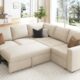HONBAY Modular Sectional Sleeper Sofa with Pull Out Bed, L Shaped Couch with Storage Seat, Convertible Sectional Couches for Living Room, Beige Beige Sleeper Sofa-3 product image