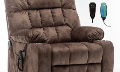 Oversized Power Recliner Chair for Big and Tall 400 LBS, 25.5" Extra Wide Electric Lift Chair with Heat and Massage, Dual Motor 180° Lay Flat Recliner Living Room Sofa, Velvet Big Lift Recliner Velvet, Brown product image