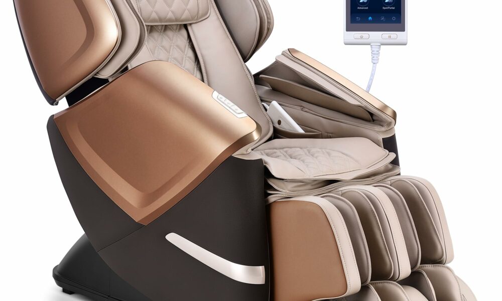 MYNTA 2025 4D Massage Chair for Full Body, 4D+2D Dual Mechanism with Waist & Shawl Heating, Zero Gravity Recliner Foot & Calf Massage, Extended SL-Track, Music Sync with Hi-Fi Bluetooth Speaker Brown product image