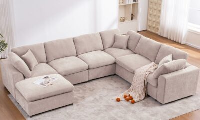 Oversized Modular Sectional Sofa Couch, Large 7 Seater Corner Sofa Modern U Shaped Sectional Couch with Ottoman Cloud Couches for Living Room, Office, Spacious Space, Beige - Chenille product image
