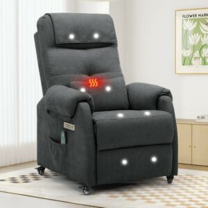 Power Recliner Chair for Adults, Recliner for Small Spaces with Rollers, Electric Chair with Massage and Heat, USB and Type-C Charge Port, Fabric Recliner Chair for Living Room, Bedroom Dark Grey product image