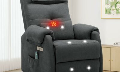 Power Recliner Chair for Adults, Recliner for Small Spaces with Rollers, Electric Chair with Massage and Heat, USB and Type-C Charge Port, Fabric Recliner Chair for Living Room, Bedroom Dark Grey product image