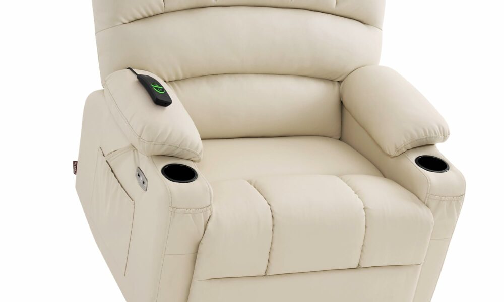 MCombo Power Lift Recliner Chair for Elderly, Lift Chair with Heat and Massage, Extra Wide Lift Recliner for Big People, Faux Leather R7096 (Medium-Wide, Cream White) Medium-Wide Cream White product image