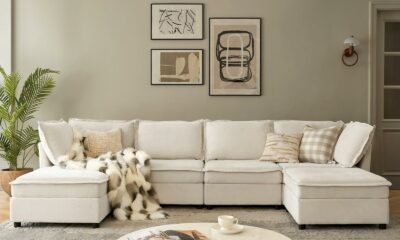 HULALA HOME 127'' Modular Sectional Sofa, Oversized U Shaped Couch with Storage Ottoman, Comfy Chenille Sofa with Deep Seat, 6 Seat Convertible Couches for Living Room, Beige Beige U Shaped Sofa product image