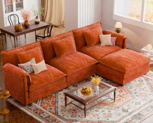 ELUCHANG Oversized 113" Modular Sectional Sofa, Comfy Cloud Couch, L Shaped Deep Seat Sofa Couches for Living Room, 4-Seater Modern Sofa with Movable Ottoman, DIY Combination - Chenille Terracotta L Shaped(3+1) Terracotta product image