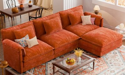 ELUCHANG Oversized 113" Modular Sectional Sofa, Comfy Cloud Couch, L Shaped Deep Seat Sofa Couches for Living Room, 4-Seater Modern Sofa with Movable Ottoman, DIY Combination - Chenille Terracotta L Shaped(3+1) Terracotta product image