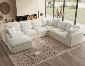 Oversized Cloud Couches for Living Room, Convertible Sectional Couch with Ottoman, 7 Seater Large Modular Sectional Sofa, Warm White Warm White 7 Seater product image