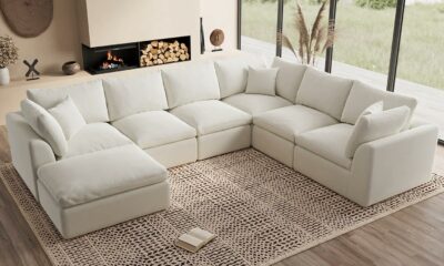 Oversized Cloud Couches for Living Room, Convertible Sectional Couch with Ottoman, 7 Seater Large Modular Sectional Sofa, Warm White Warm White 7 Seater product image