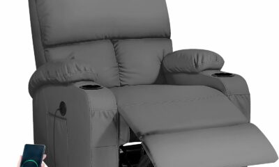 LEVELEVE Rocking Recliner Chair, Massage Rocker Recliner Chair with Vibration Massage and Heat, USB and Type-C Ports,360° Swivel Faux Leather Chairs, Living Room, Bedroom, Nursery, RV, Dark Grey Dark Grey-usb product image