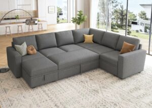 HONBAY U-Shaped Sectional Sleeper Sofa with Pull Out Bed
