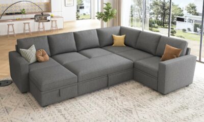 HONBAY Sectional Sleeper Sofa with Pull Out Bed, U Shaped Couch with Storage, Modular Sectional Couches for Living Room, Dark Grey Dark Grey Sleeper Sofa-5 product image