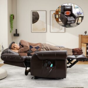 CDCASA Dual Motor Lay Flat Lift Chairs Recliners for Elderly with Massage and Heat, Breathable Leather Infinite Position Large Sleeping Electric Power Lift Chair Recliner for Seniors, Brown 1 Brown product image