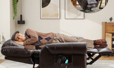 CDCASA Dual Motor Lay Flat Lift Chairs Recliners for Elderly with Massage and Heat, Breathable Leather Infinite Position Large Sleeping Electric Power Lift Chair Recliner for Seniors, Brown 1 Brown product image