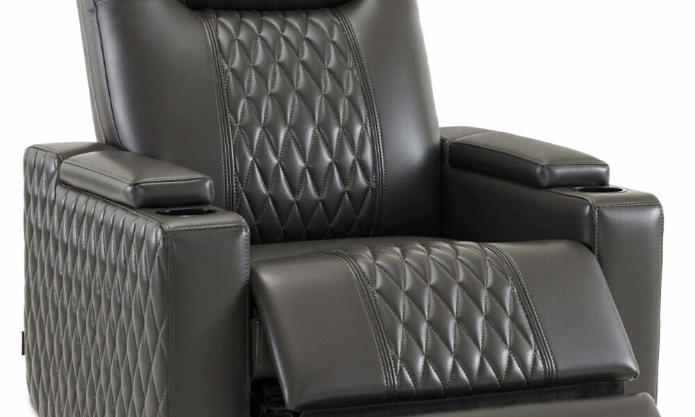 MCombo Zero Gravity Oversized Power Recliner Chair for Adults with Power Headrest & LED Light, Faux Leather Recliner Chair for Living Room & Home Theater, USB Port, Armrest Storage HTS401 Dark Grey Faux Leather product image